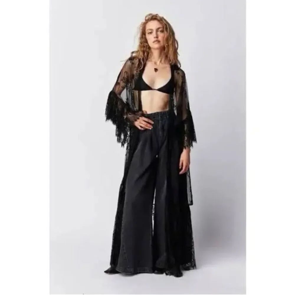 New Free People Barbara Tiered Lace Robe One Size